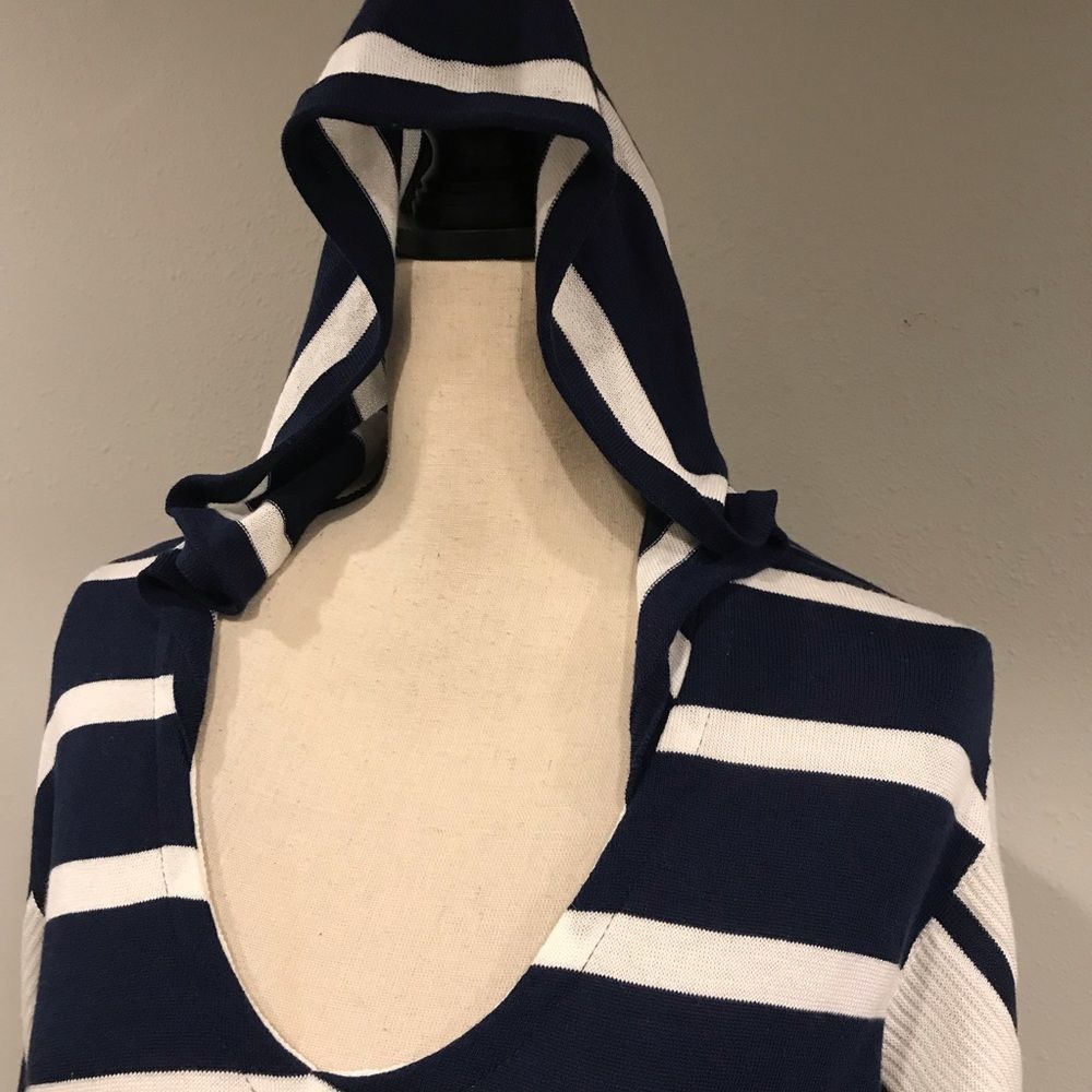 Angel striped hooded navy sweater. Size Large but fits more like XL